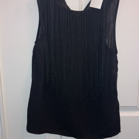 NWT fringe sleeveless black top - Picture 2 of 5